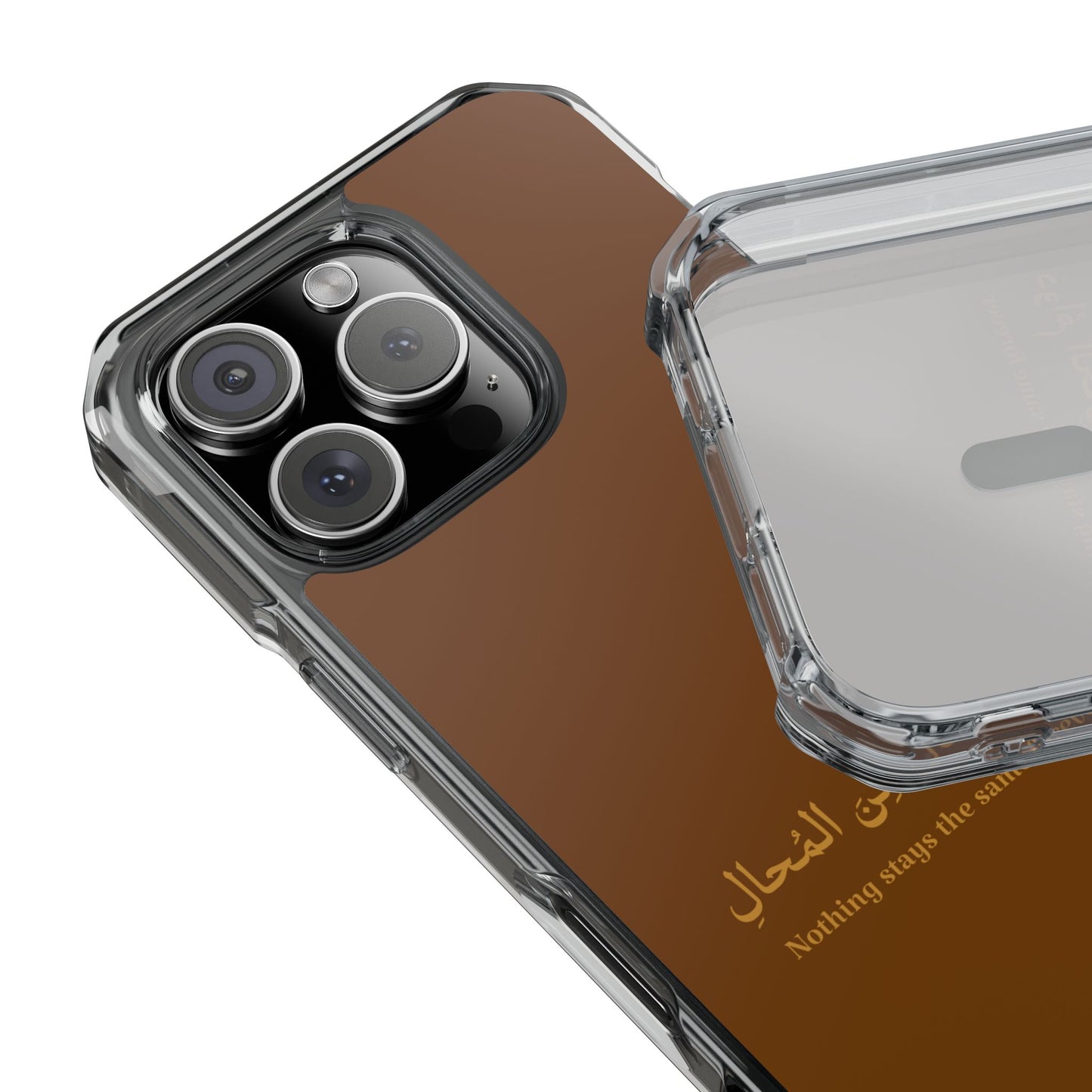 Brown  Clear Magnetic Impact Case — "Nothing stays the same forever"